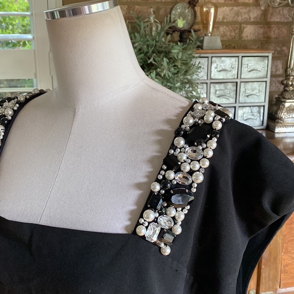 CHANGES BY TOGETHER UK BLACK EMBELLISHED NECK DRESS EVEING FORMAL SLIMMING 26 - Picture 6 of 14